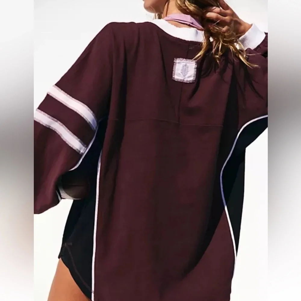 Free People Movement Rugby Ready Layer Pullover Sweatshirt Brown Motif - Picture 3 of 5